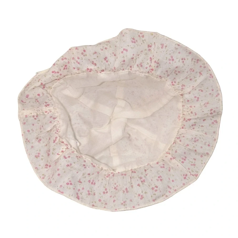 Toddler Girl Floral Sun Hat Pink Cream Ruffle Bow Whimsical Cottagecore 10